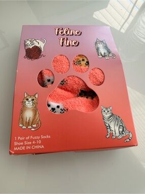 Coral Pink Fuzzy Cat Socks - 1 Pair